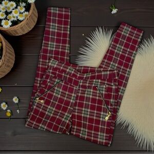 Red Tartan Plaid Stretchy Pull On Skinny Leggings One Size